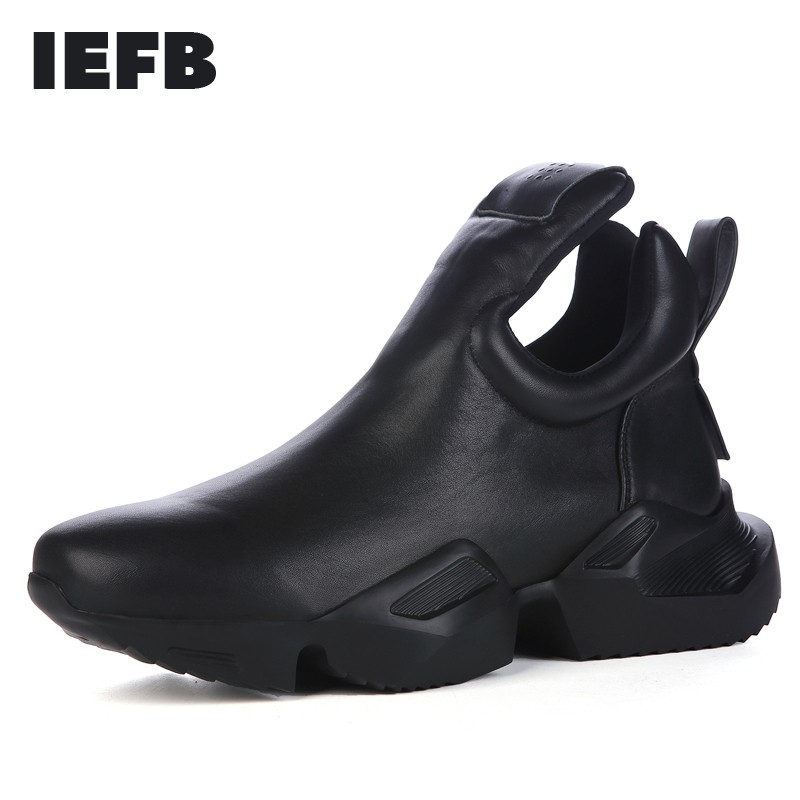 IEFB men's shoes 2022 spring new old daddy shoes with leather sports increased personality thick slip-on bottom tide shoes