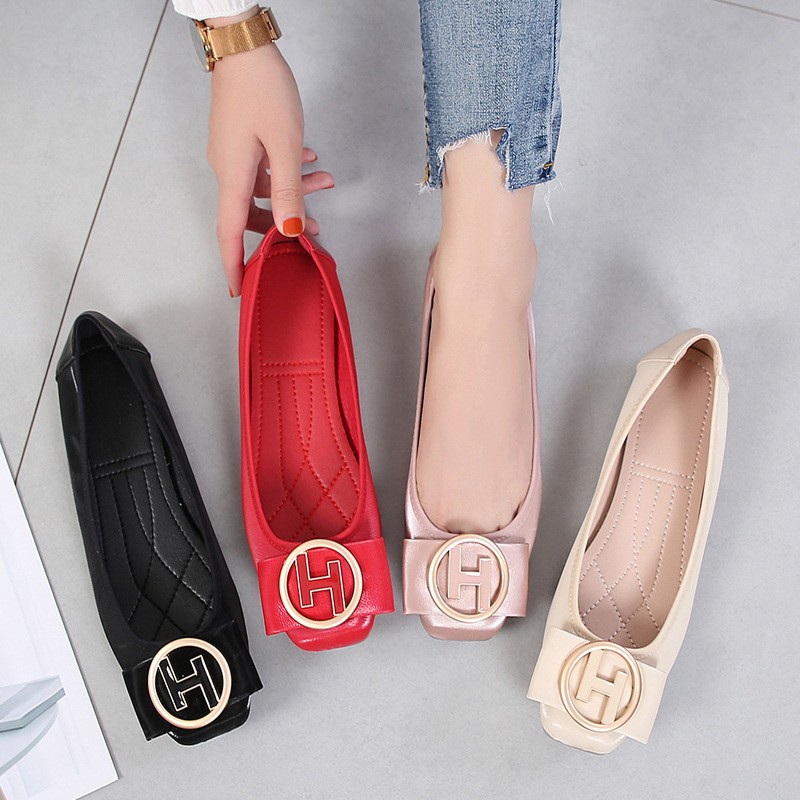 Women's PU Leather Ballerina Shoes Flat No Lace-Up Flat Shoes Fashion Summer