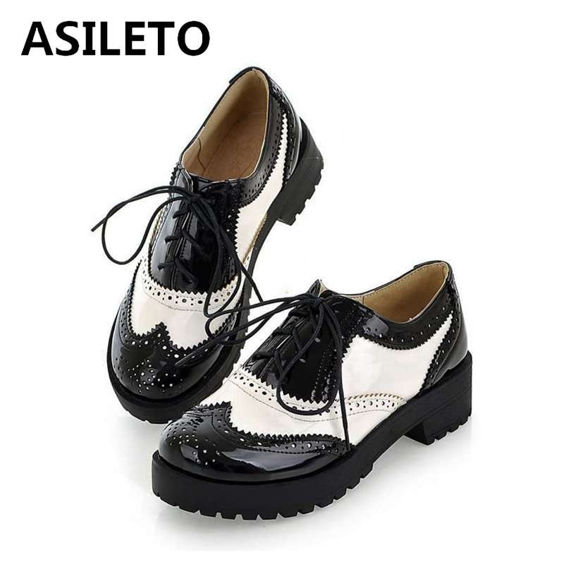 ASILETO-British Style Embroidered Women Shoes Round Toe Mixed Color Crossbody Shoes Casual Oxford Shoes