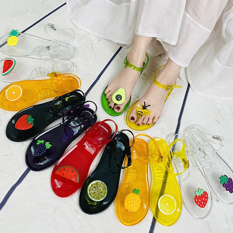 Women Fruit Sandals Transparent PVC Flat Flip Flop Sandal Ladies 2022 Summer Outdoor Fashion Non-slip Buckle Strap Beach Shoes