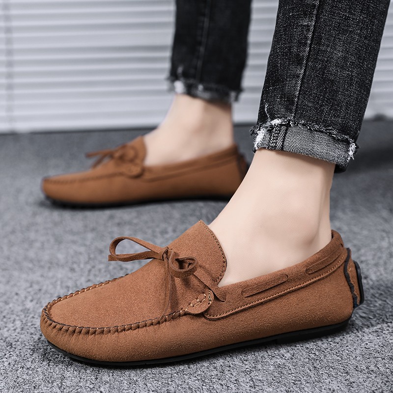 Men Loafers Suede Leather Moccasins Classic Casual Shoes Slip On Walking Shoes Comfortable Non-slip Driving Shoes Men's Shoe