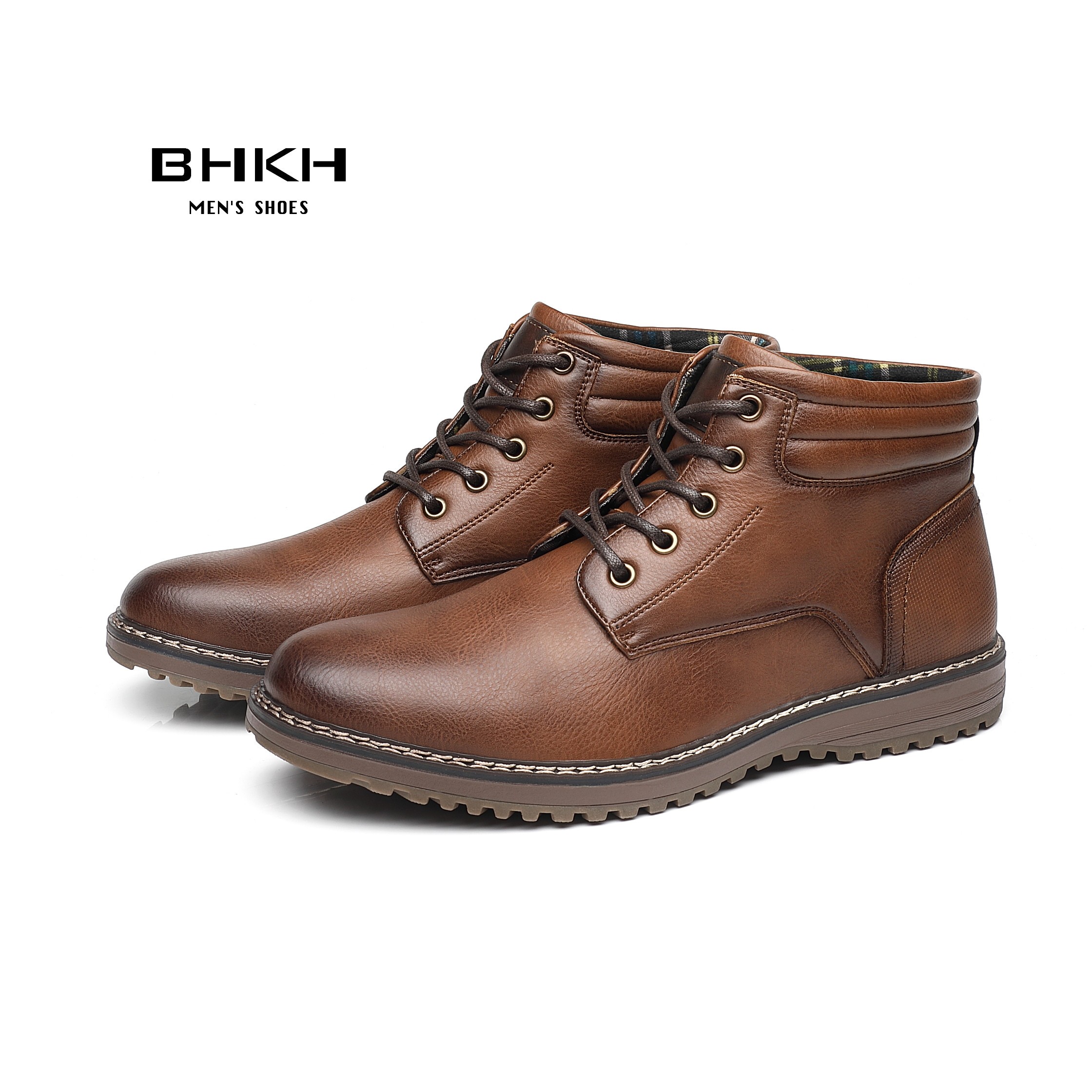 BHKH New Autumn Winter Men Boots Fashion Lace Up Winter Shoes Lightweight Smart Casual Shoes Comfortable Ankle Boots Office Work Casua