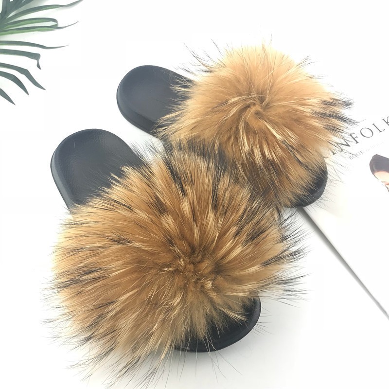 fluffy slippers women luxury real fox fur slippers women home fur slides ladies summer flip flops wholesale flat shoes slippers