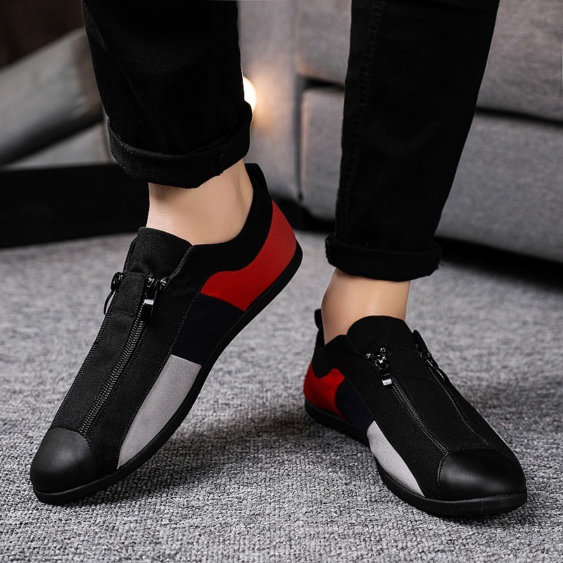 Loafers Men Canvas Shoes Sneakers Fashion Campus Breathable Casual Shoes Zipper Sneakers Shoes Trendy Color Matching Shoes