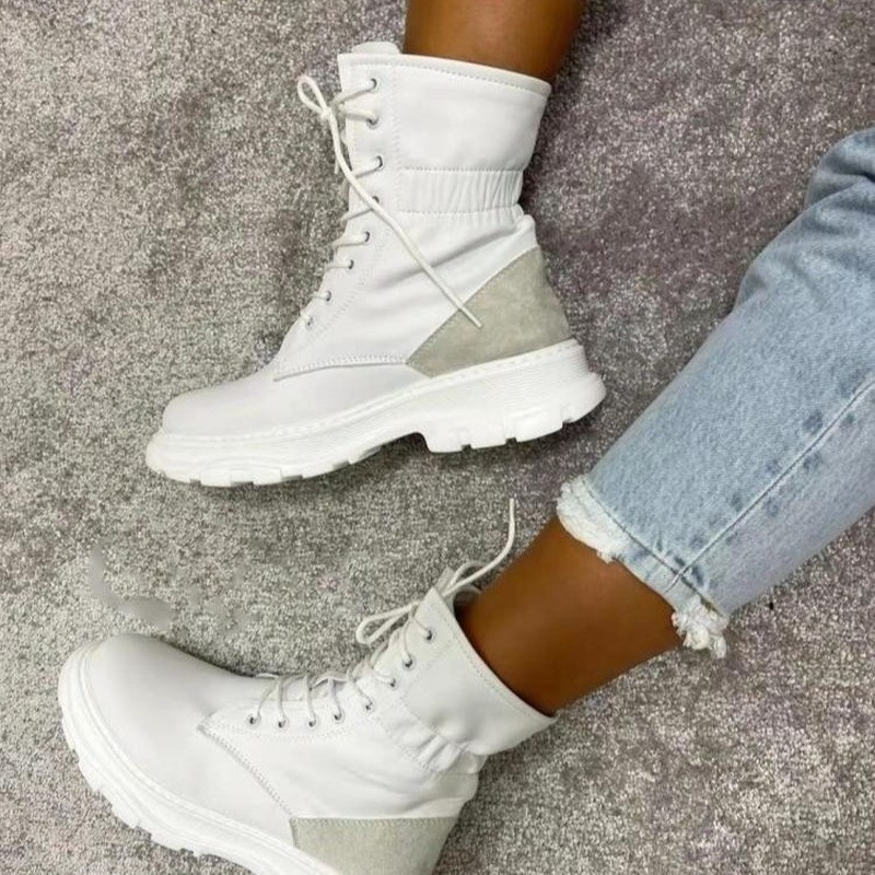 Women's Boots Fashion Leather High Top Women Martin Boots Chunky Ankle Boots Platform Shoes Plus Size zapatos de mujer 2021