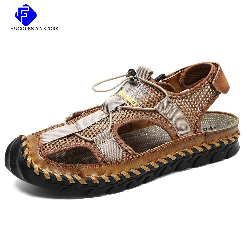 2022 Summer New Men's Handmade Mesh Sandals Brand Classic Black Beach Sandals Fashion Casual Sports Outdoor Slippers Big Size