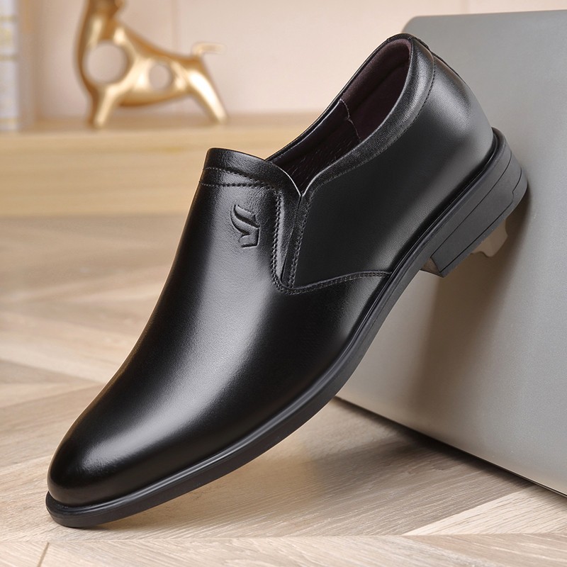 New Fashion Genuine Leather Concise Business Men Round Toe Black Shoes Breathable Formal Wedding Basic Shoes Men Sundress Shoes