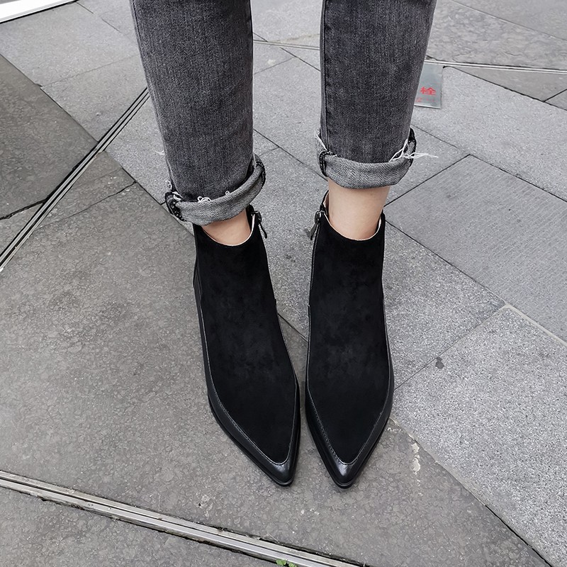 Women Ankle Boots Genuine Leather 22-26.5cm Feet Length Leather Pointed Toe Chelsea Boots Spring and Autumn Wild Woman Shoe