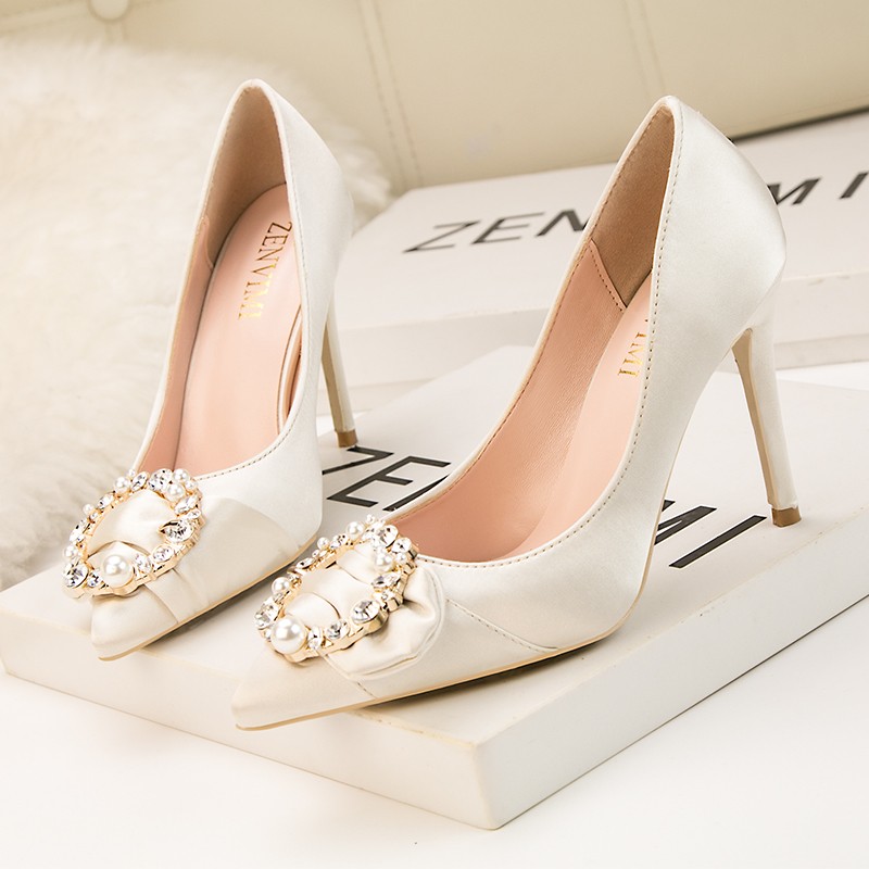 10cm rhinestone women's shoes stiletto high heels sexy thin shallow mouth pointed shiny rhinestone buckle women single shoes