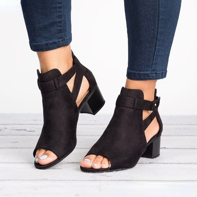 Women Chunky Heel Sandals Ladies Summer New Toe High Heels Female Buckle Fashion Casual Plus Size 34-43 Sandalias De Mujer