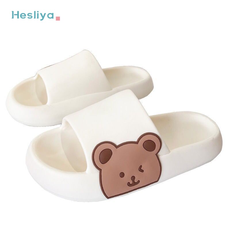 Summer Women Men Slippers Indoor Bathroom Thickened Platform Non-slip Home Couple Cloud Sandals Cartoon Flip Flops Bear Beach Shoes