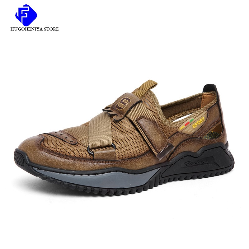 2022 New Summer Men's Mesh Sandals Outdoor Casual Non Slip Sandals Fashion Genuine Leather Handmade Beach Sandals BIg Size