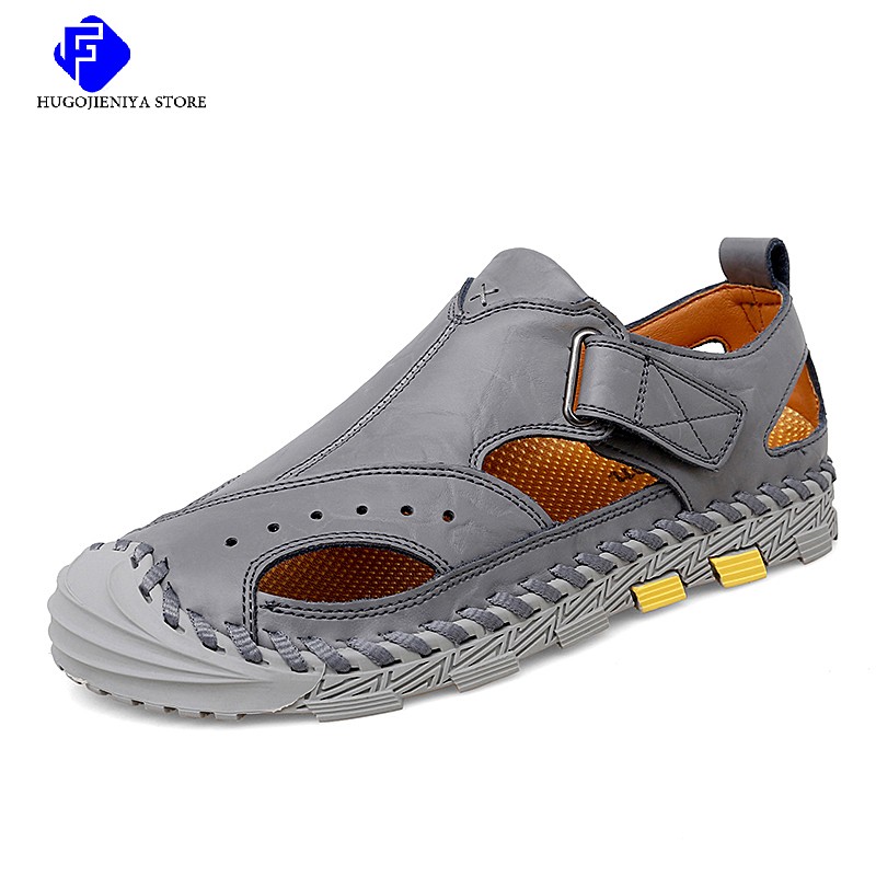 2022 New Summer Men's Mesh Sandals Outdoor Casual Rome Sandals Genuine Leather Men Beach Sandals Non Slip Sneakers Big Size