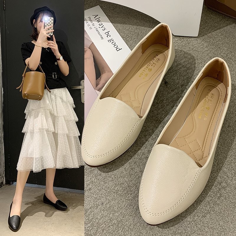 Spring new simple pointed toe Korean women's shoes fashion street breathable lightweight pregnant women comfortable flat shoes