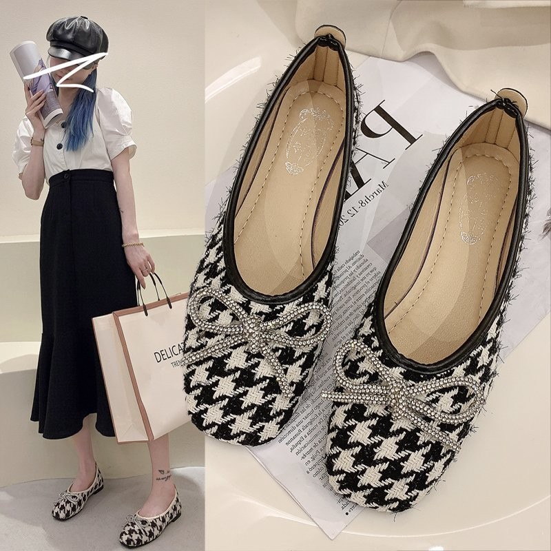 Spring new fashion hh9st shallow mouth casual women's shoes cute bow French style design breathable elegant flat shoes