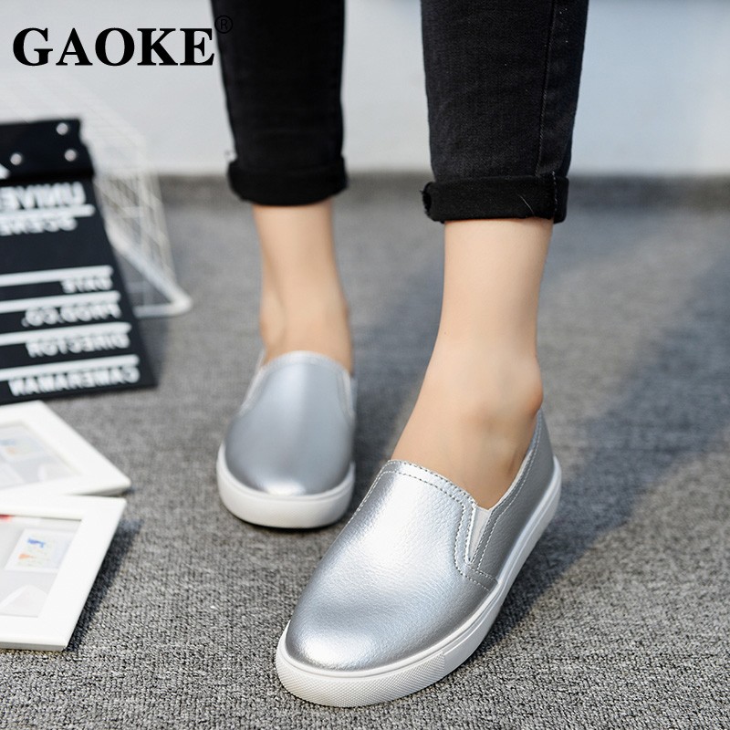 New Leather Women Fltats Casual Leather Shoes For Women Spring Summer Flat Shoes Ladies White Leather Loafers Zapatos Mujer