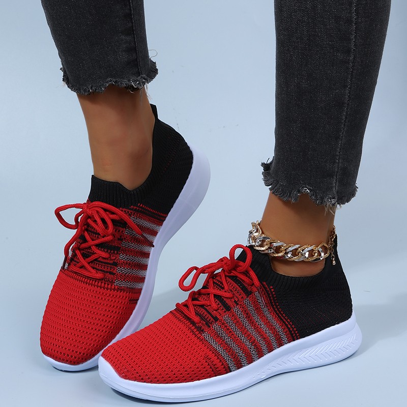 Rimocy Breathable Women Running Shoes Spring 2022 Mix Color Knitted Platform Sneakers Women Soft Sole Mesh Casual Shoes Flats