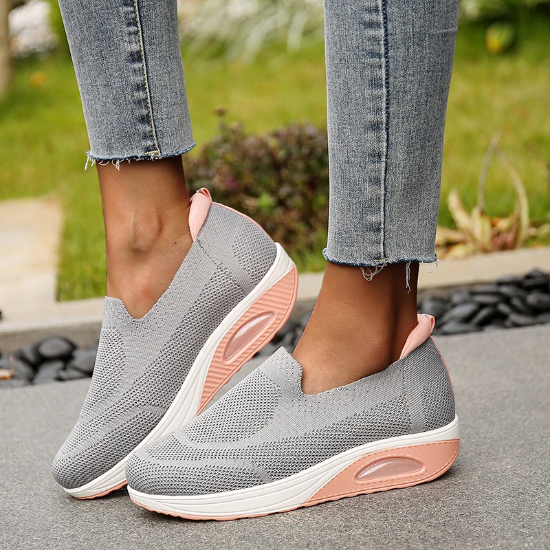 Rimocy 2022 Summer Women Breathable Sneakers Cushioning Air Cushion Walking Shoes Woman Slip On Platform Mesh Flats Plus Size 43