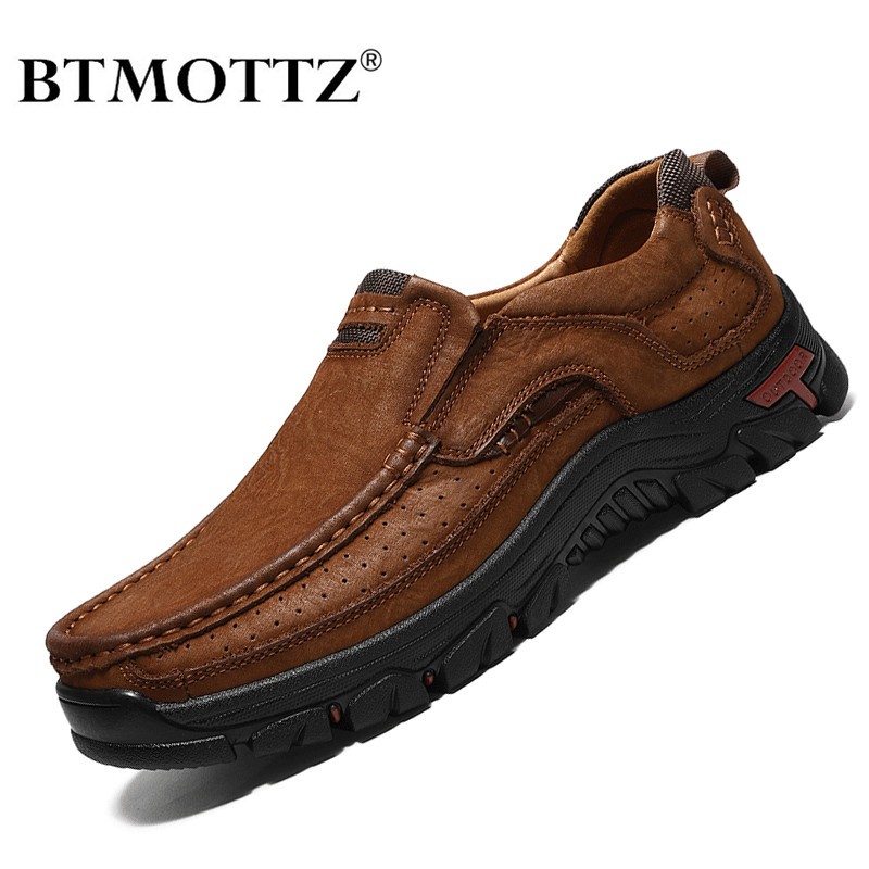 BTMOTTZ-Men's Genuine Leather Moccasins Shoes Casual Breathable No Lace-Up Driving Shoes Plus Size 2020