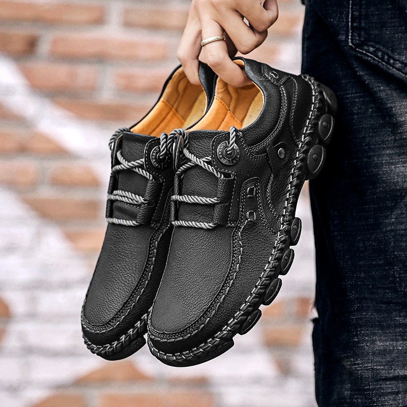 Men's Leather Moccasin Shoes, Casual Shoes, Flats Shoes, Breathable, Handmade, Fashionable, Designer, Large