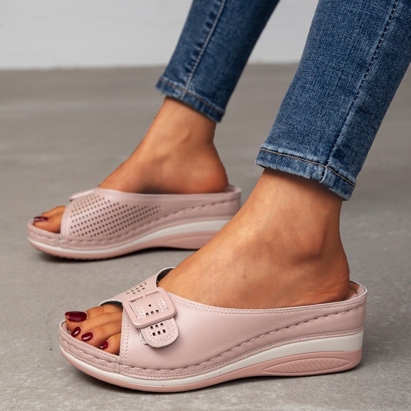 JMPRS Summer Lightweight Wedges Slippers Women Buckle Open Toe Beach Slides Women Sandals 2022 Comfortable Platform Casual Shoes