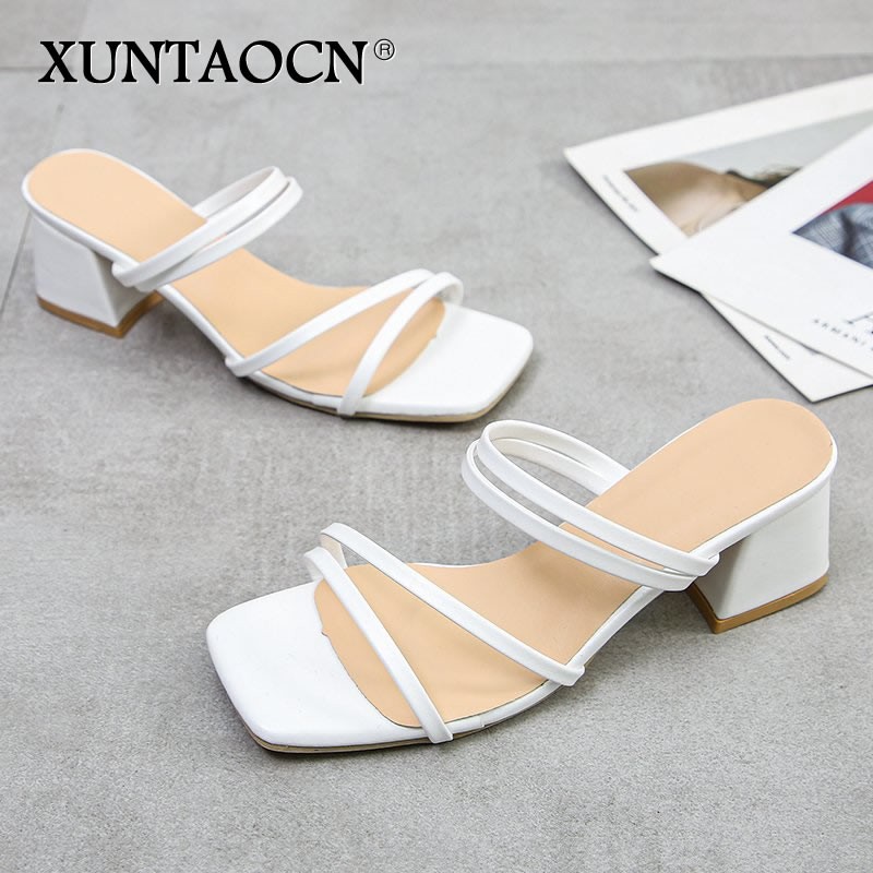 New 2022 Female Sandals Sexy Summer Slippers Ladies High Heels Square Open Toe Slides Party Shoes Women Sandals for Women