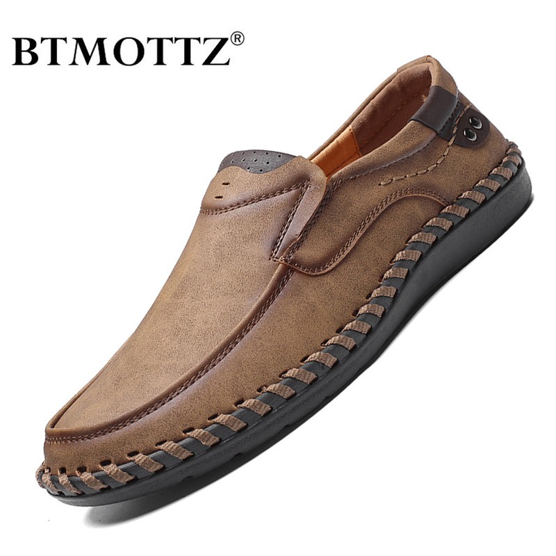 BTMOTTZ - Men's Genuine Leather Moccasin Shoes, Fashionable Driving Shoes, Breathable, No Laces, Size 38-48