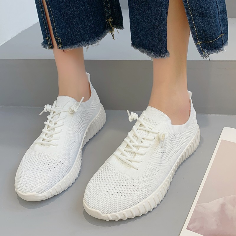 Lucifer Breathable Mesh Lace Up Sneakers Women 2022 Summer Soft Sole Knit Flat Shoes Woman Non-slip Casual Shoes Plus Size 43