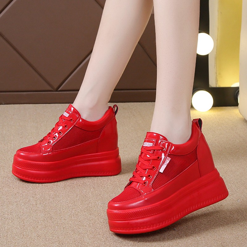 Rimocy Hidden Heels Chunky Sneakers Women 2022 Spring Thick Sole Breathable Mesh Sneakers Woman Red High Platform Casual Shoes