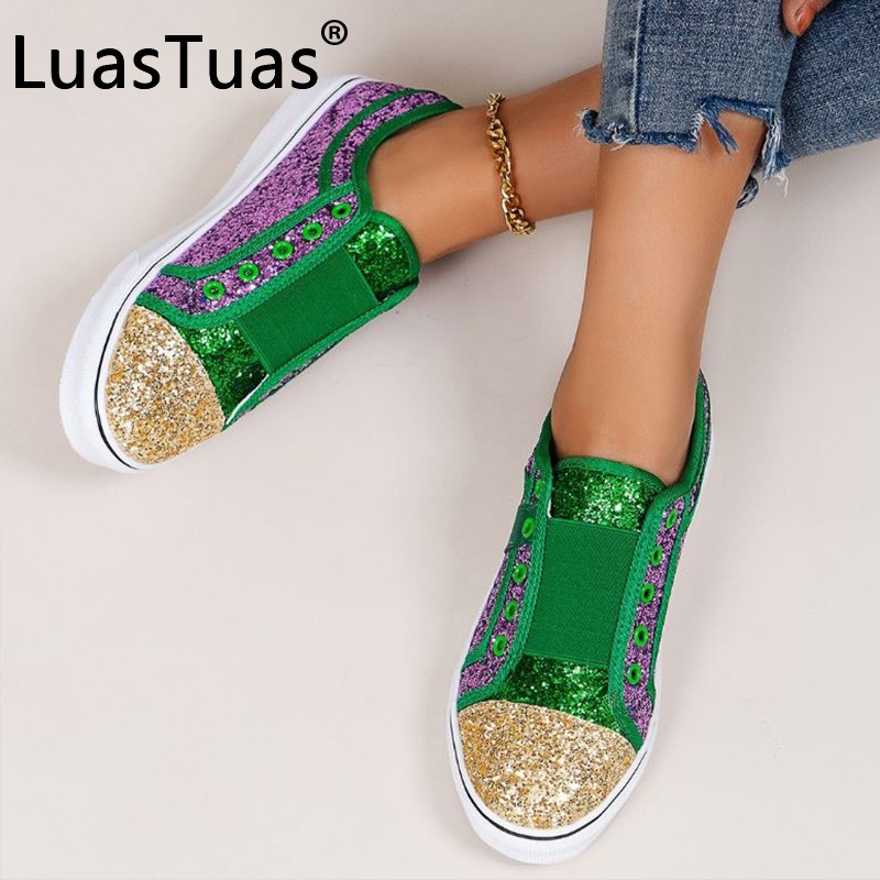 LuasTuas New Women Flat Shoes Mixed Color Shiny Fashion Casual Ladies Shoes Spring Ins Holiday Shoes Size 36-43