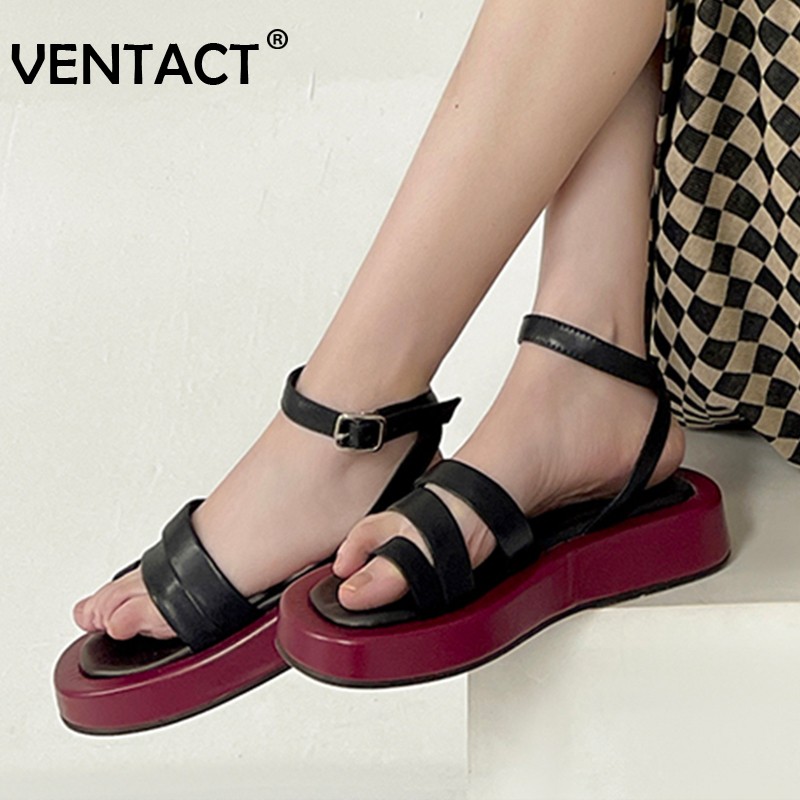 VENTACT New Size 33-43 Women Sandals Genuine Leather Ankle Strap Summer Shoes for Woman Ins Chunky Shoes Women's Shoes