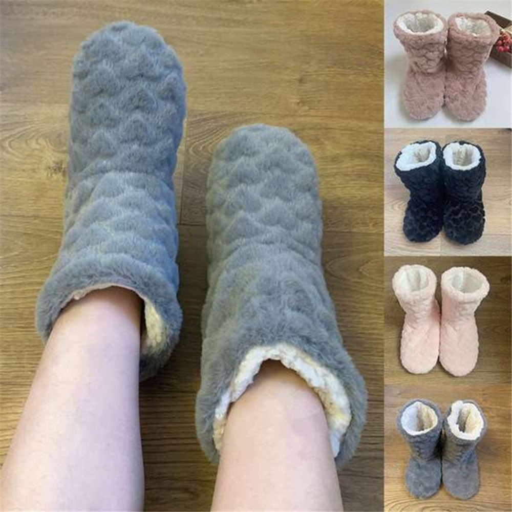 women cotton slippers winter warm feel ce indoor floor shoes socks love style slip-on soft non-slip female plush shoes