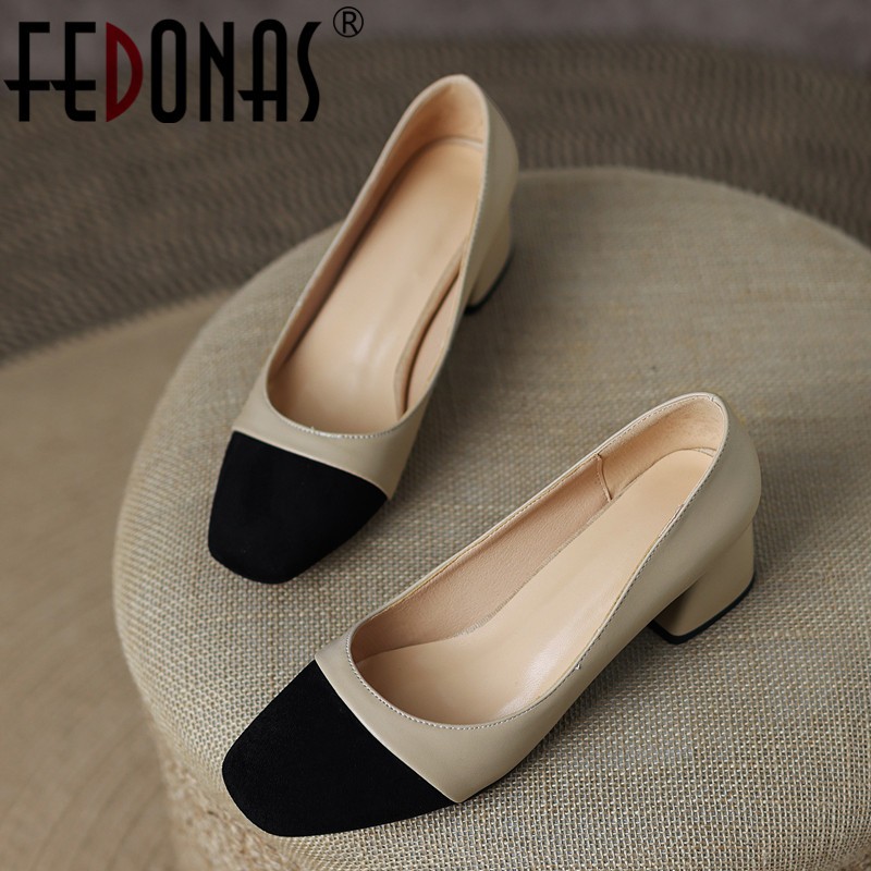 FEDONAS 2022 Women Pumps Basic Mature Office Ladies Pumps Thick High Heels Round Toe Casual Shoes Woman