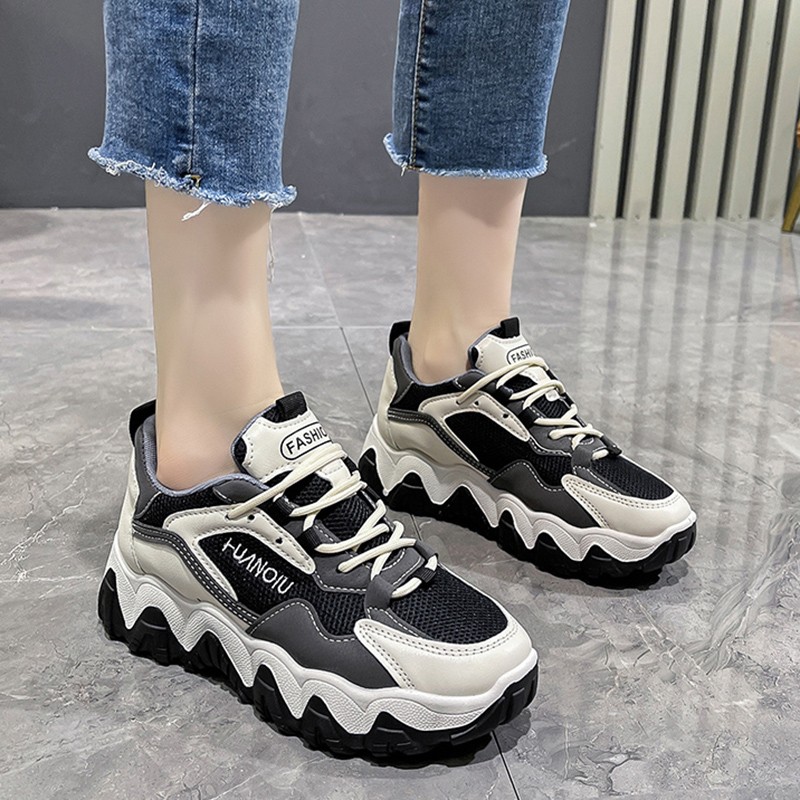 Rimocy Thick Bottom Women Sneakers Fashion 2021 Autumn Chunky Platform Casual Shoes Woman Comfortable Non-slip Vulcanize Shoes