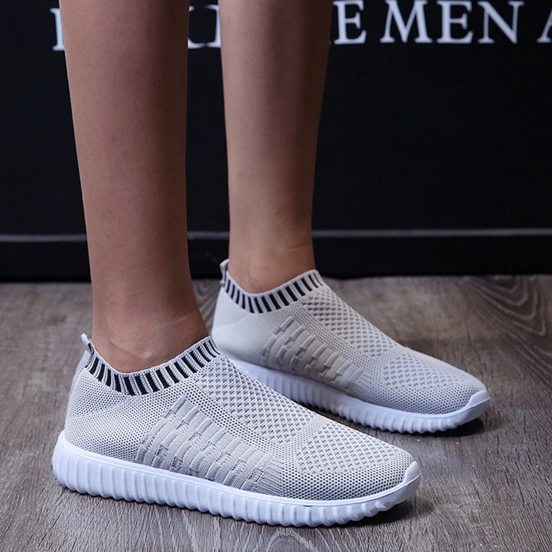 Rimocy Breathable Mesh Slip On Sneakers Women Plus Size Casual Knitted Flats Female 2022 Spring Summer Soft Sneakers Woman