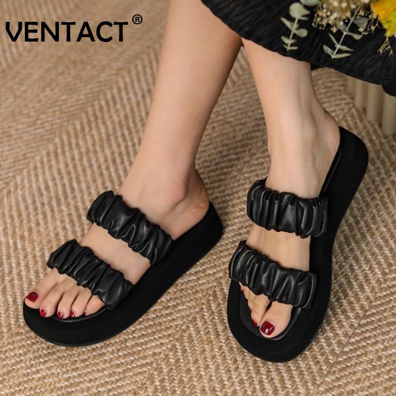 VENTACT New Women Sandals Real Leather Thick Bottom Ladies Slippers Fashion Casual Beach Shoes Women's Shoes Size 34-39