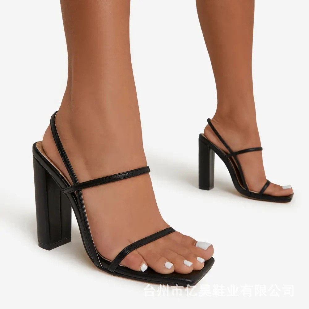 Summer new high-heeled shoes with thin straps, square toe, thick heels, European and American fashion women's sandals