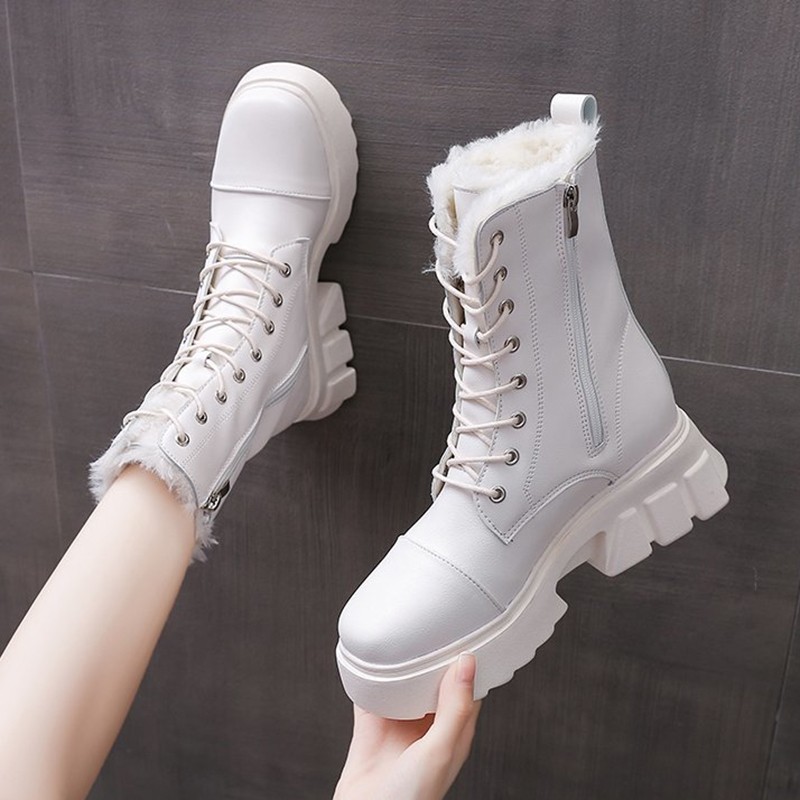 Rimocy Women Winter Ankle Boots Pu Leather Warm Plush Snow Boots Female Height Increasing Shoes Woman Zip Chunky Platform Booties