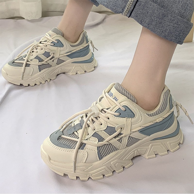 Women's shoes autumn 2021 new Korean color matching sneakers round toe flat bottom increase fashion casual women's shoes