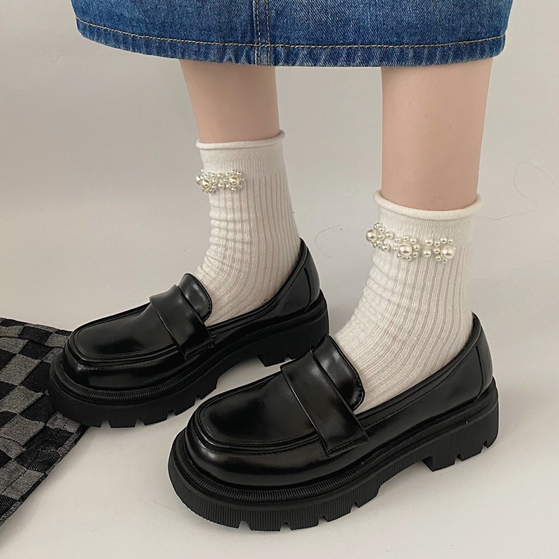 Rimocy Thick Sole Platform Women Shoes Fashion Black PU Lether Loafers Female 2022 Spring Comfortable Slip On Casual Shoes Woman