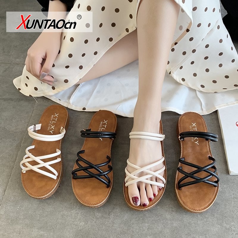 Summer women's flat-soled sandals Roman shoes tendon-soled soft and comfortable gladiator sandals fashionable casual beach shoes