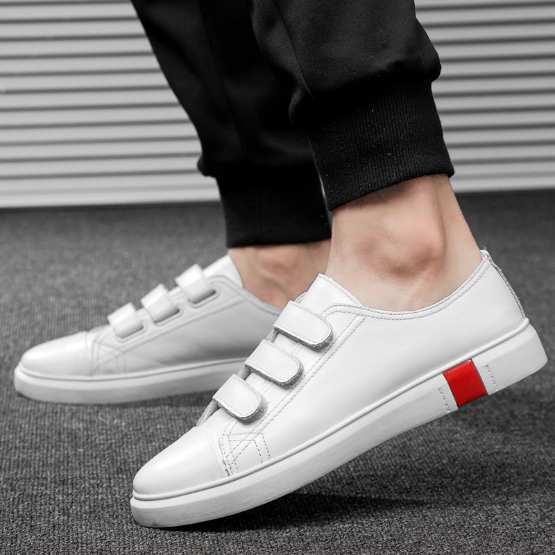 New arrival men's white and black flat shoes velcro comfortable sneaker for male high quality men's casual shoes fashion shoes