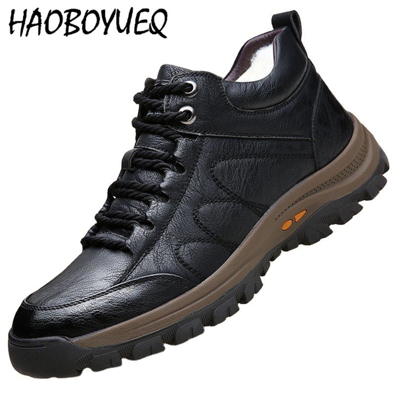 Men's shoes 2021 autumn and winter warm casual fashion lace up basic leather shoes bota male zapatos de segurchampre hombre