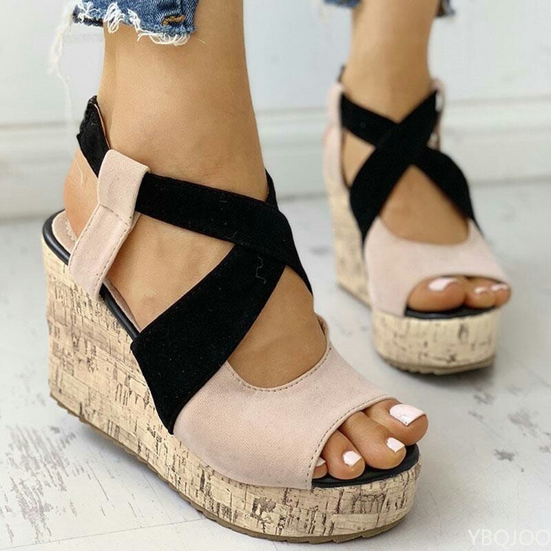 Women Sandals Summer Casual Platform Shoes Open Toe Buckle Wedge Solid Med Pumps Heel Women Shoes 2022 Chaussure Femme