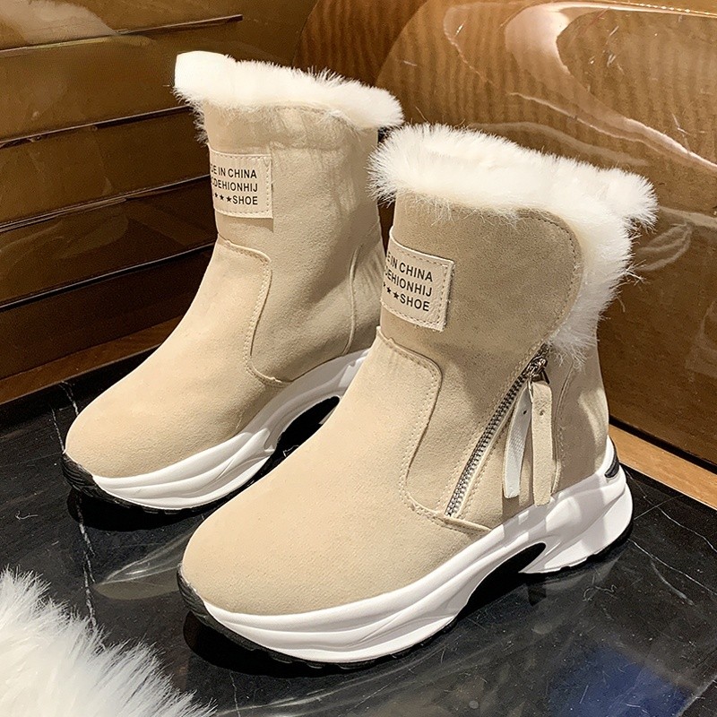 New Winter Warm Ankle Boots For Women Boots 5cm Height Increasing Platform Furry Boots Warm Chunky Sole Snow Boots Socks Woman