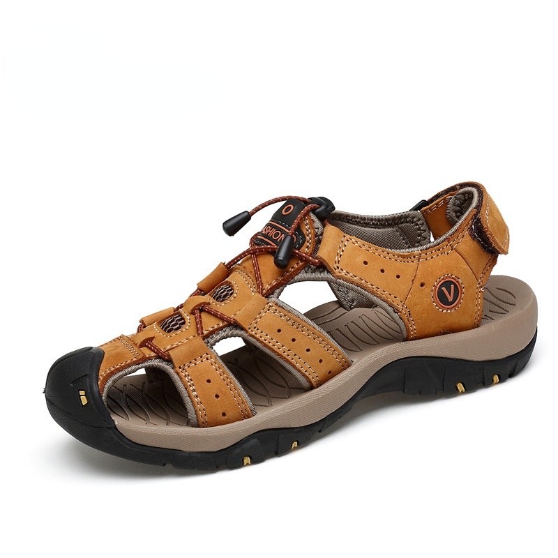 New Men's Sandals Cowhide Plus Size Beach Shoes Men's Sandals Slippers Plus Size 38-48 Mens Casual Sandals Genuine Leather