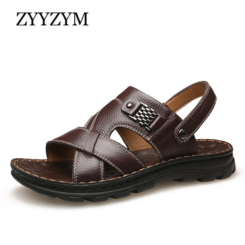 ZYYZYM Summer New Men's Sandals Leather Beach Shoes Non Slip Slippers Eur Size 38-46