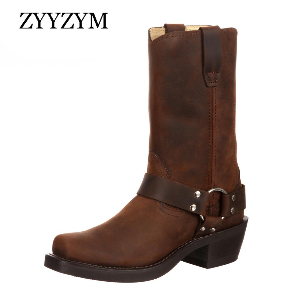 ZYYZYM Men Leather Boots Autumn Winter Mid-Calf Boots Retro Brithsh Shoes for Men Zapatos De Hombre