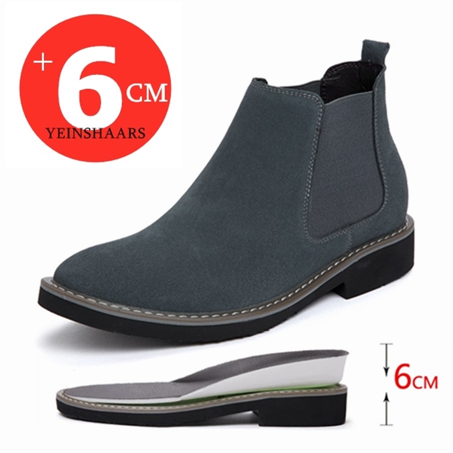 Men Shoes Comfortable Elevator Shoes Height Boots Man Increasing Insole 6cm Slip On Suede Ankle Boots Chelsea Boots