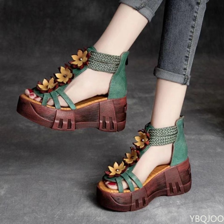 Women Sandals Retro 2022 New Real PU Leather Women Sandals Summer Platform Flat Shoes Sandal Women Leather Gladiator Sandals